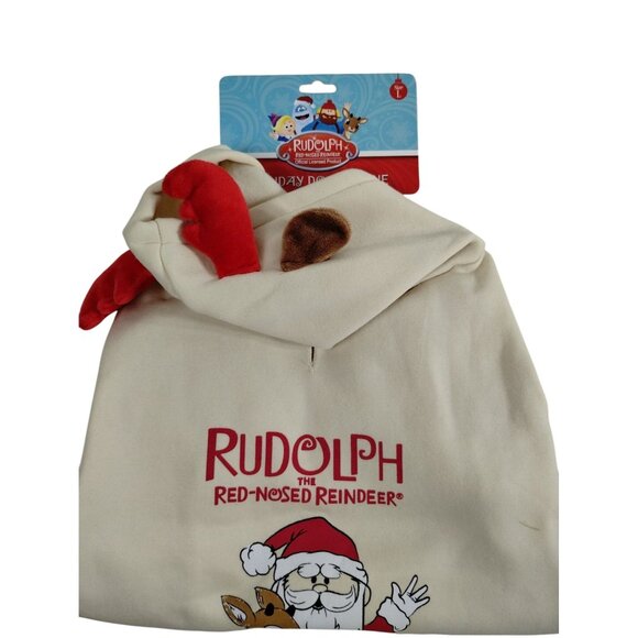 Rudolph The Red-Nosed Reindeer Dog Size L Holiday Hoodie With Antlers - Picture 5 of 6